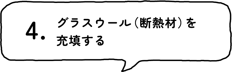4.グラスウール（断熱材）を<br>充填する