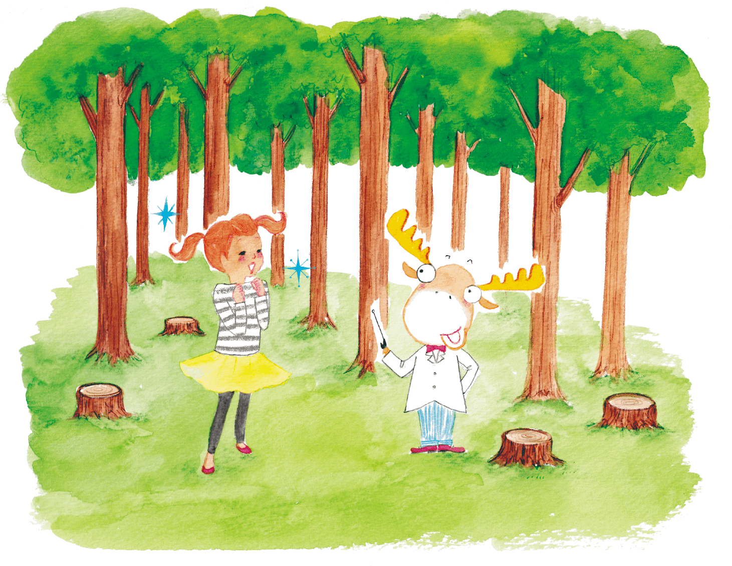 森にいるムース先生とスウェディちゃん