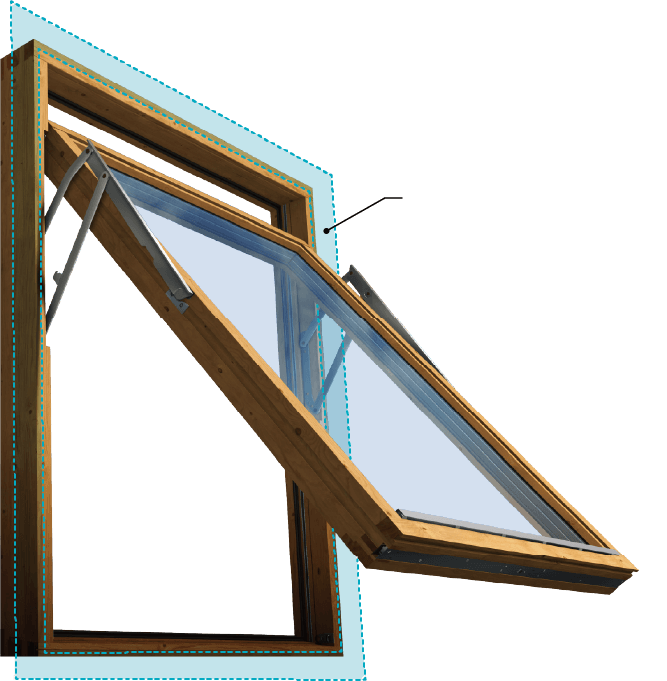 窓の外側に防水気密テープ